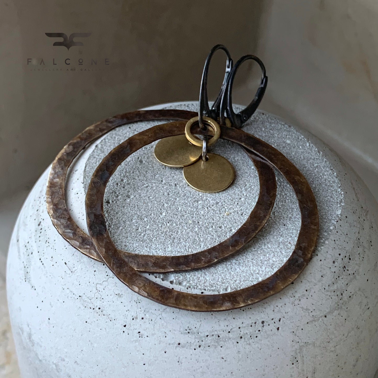 Earrings in brass and silver 'Brown & Gold Circles'