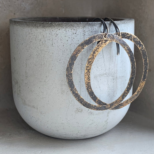 Brass and Sterling Silver Earrings 'Rustic Circles'