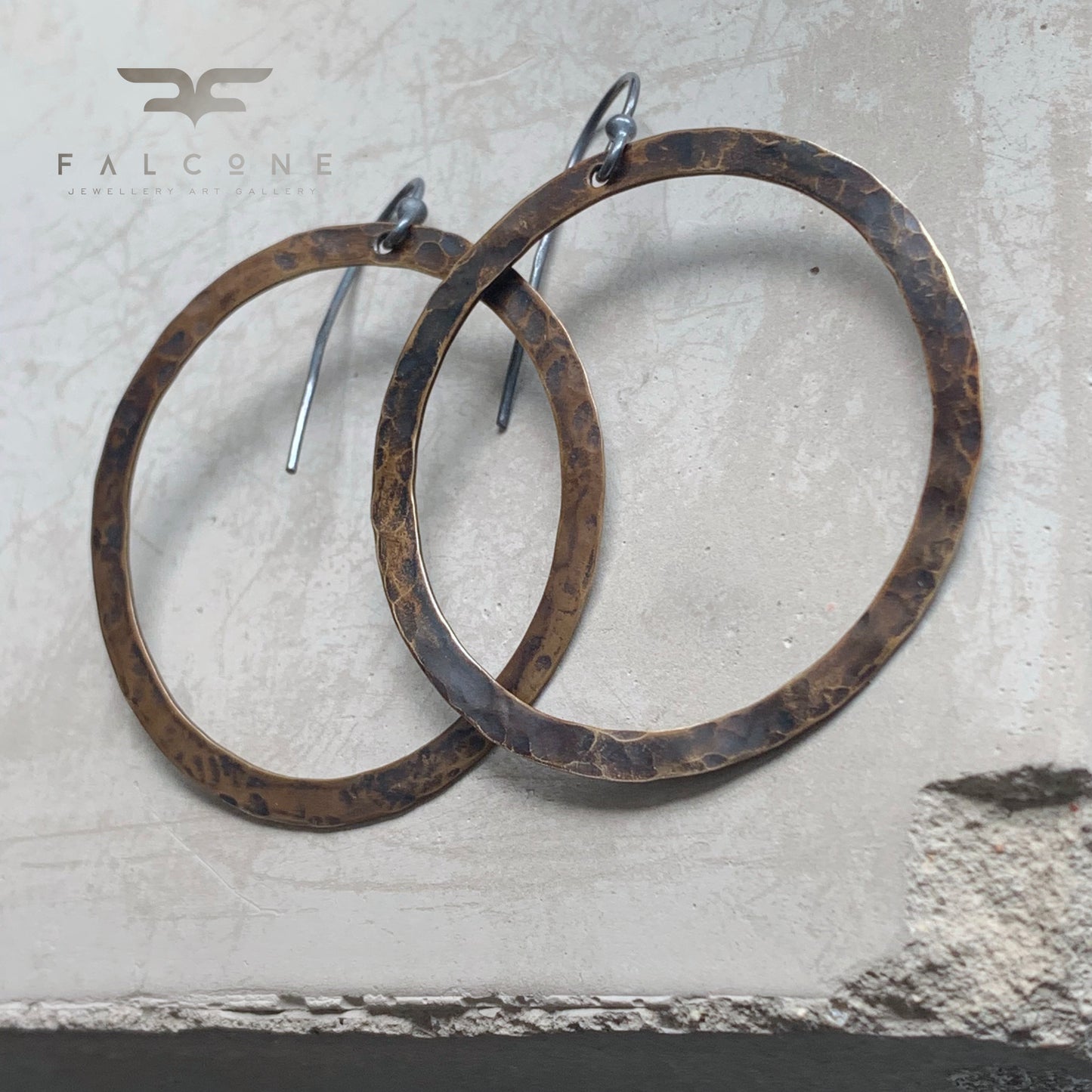 Brass and Sterling Silver Earrings 'Rustic Circles'