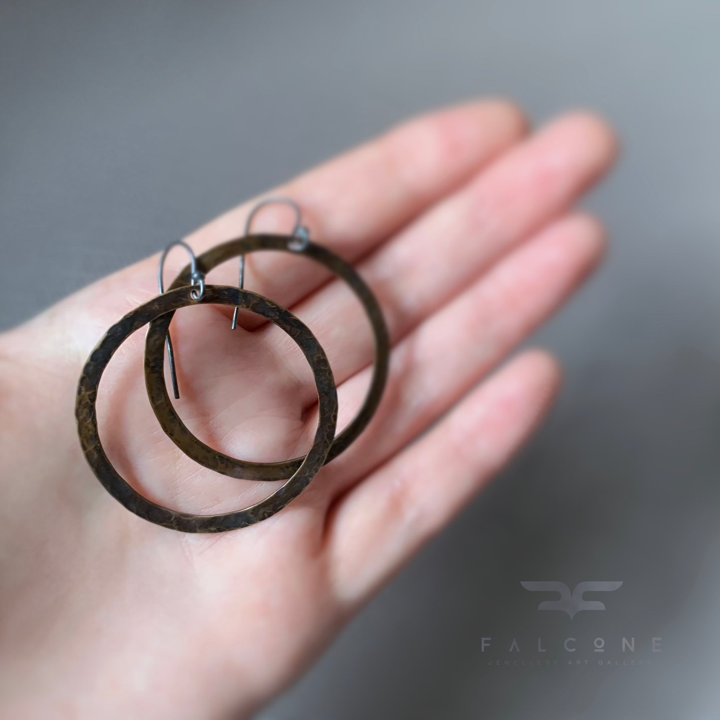 Brass and Sterling Silver Earrings 'Rustic Circles'