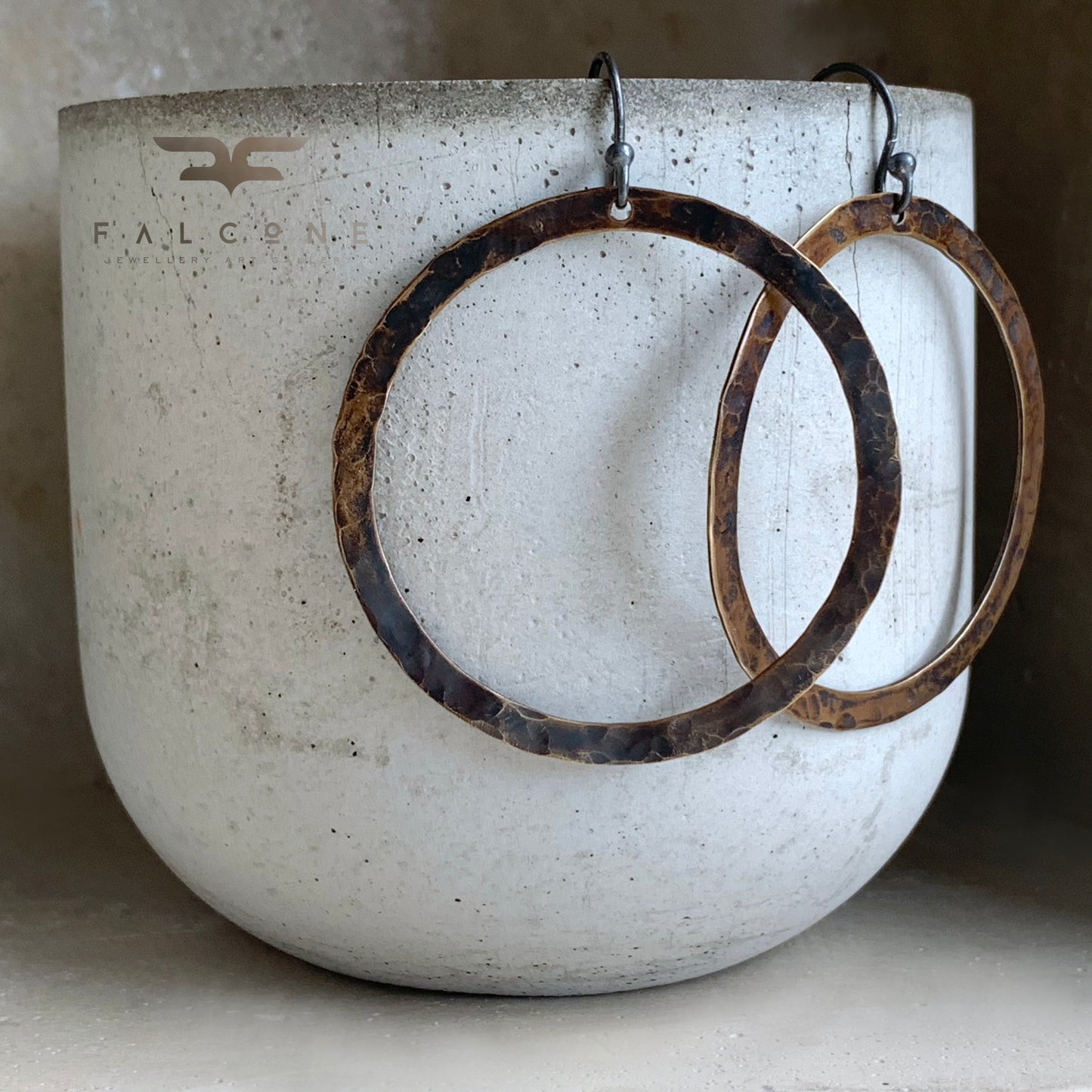 Brass and Sterling Silver Earrings 'Rustic Circles'
