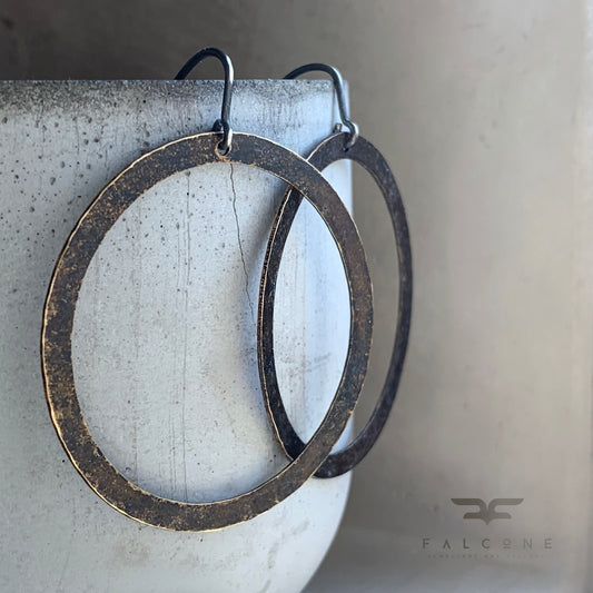 Brass and Sterling Silver Earrings 'Rustic Hoops'