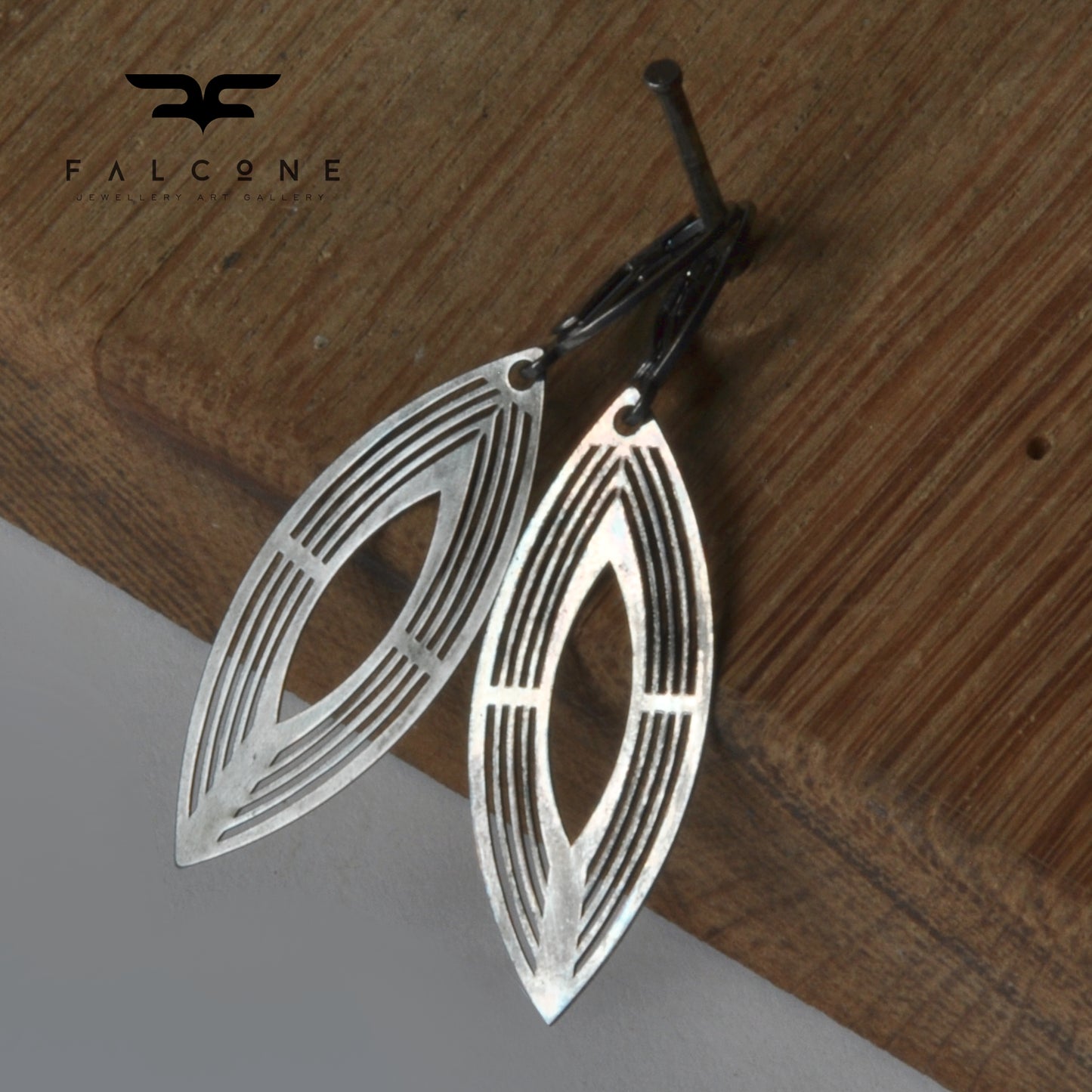 Long, dangling earrings made of sterling silver 'Silver Art Deco'