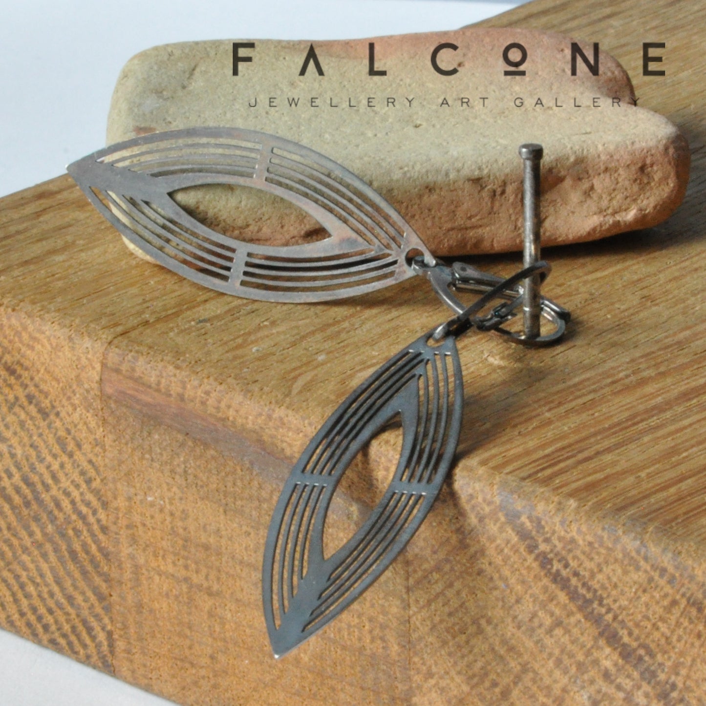 Long, dangling earrings made of sterling silver 'Silver Art Deco'