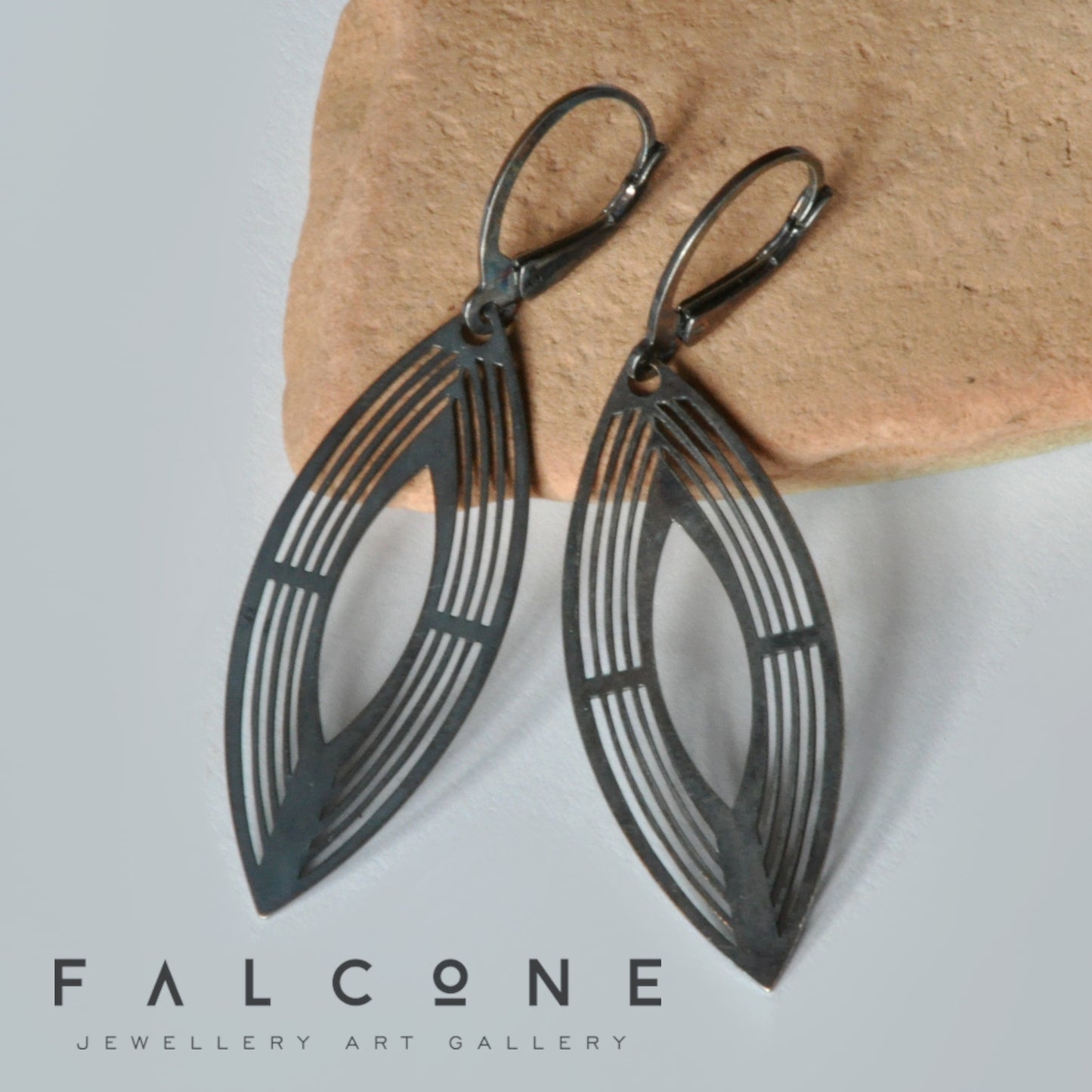Long, dangling earrings made of sterling silver 'Silver Art Deco'