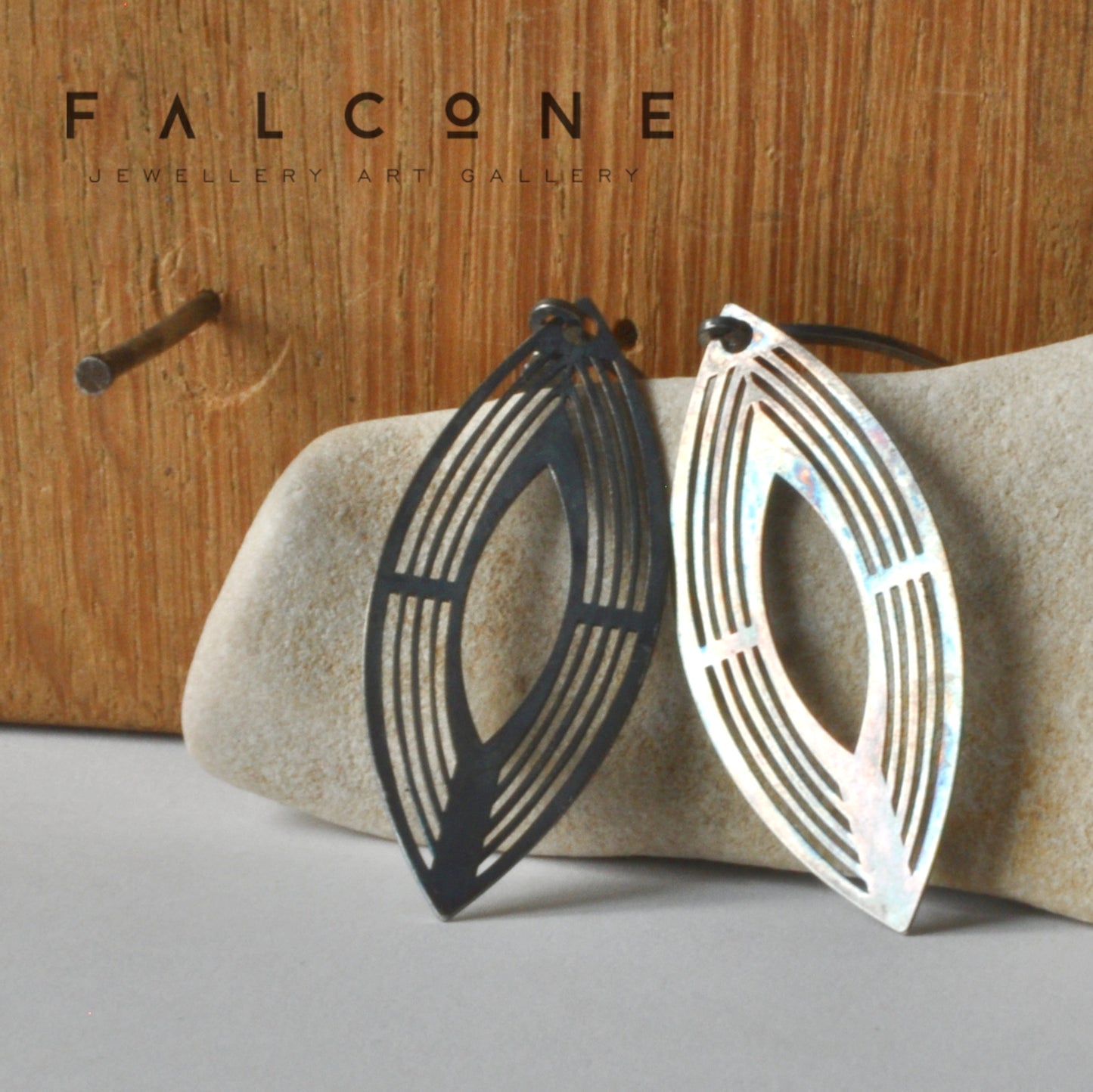 Long, dangling earrings made of sterling silver 'Silver Art Deco'