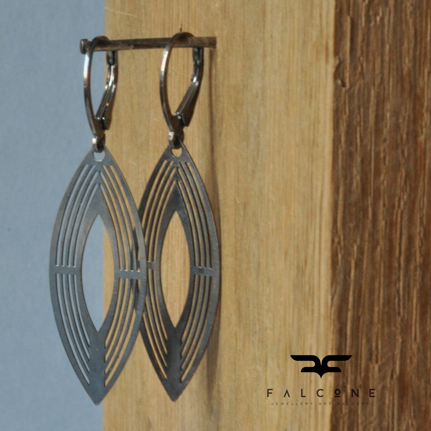 Long, dangling earrings made of sterling silver 'Silver Art Deco'