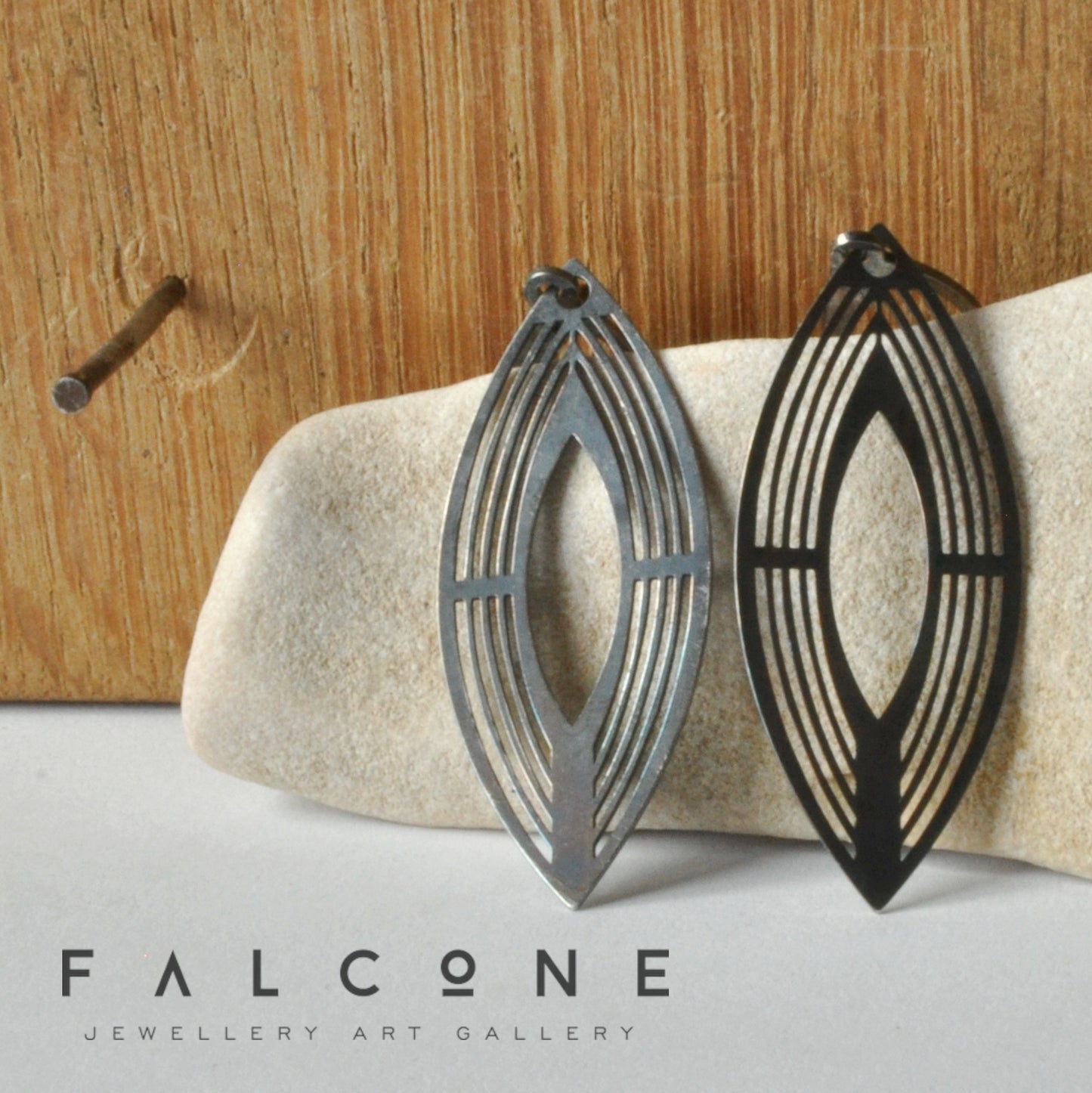 Long, dangling earrings made of sterling silver 'Silver Art Deco'