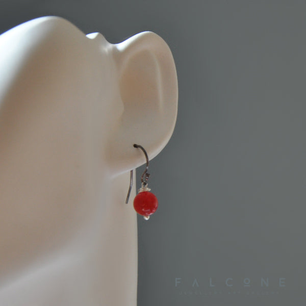 Artisan red agate earrings with silver setting 'Red Currant'