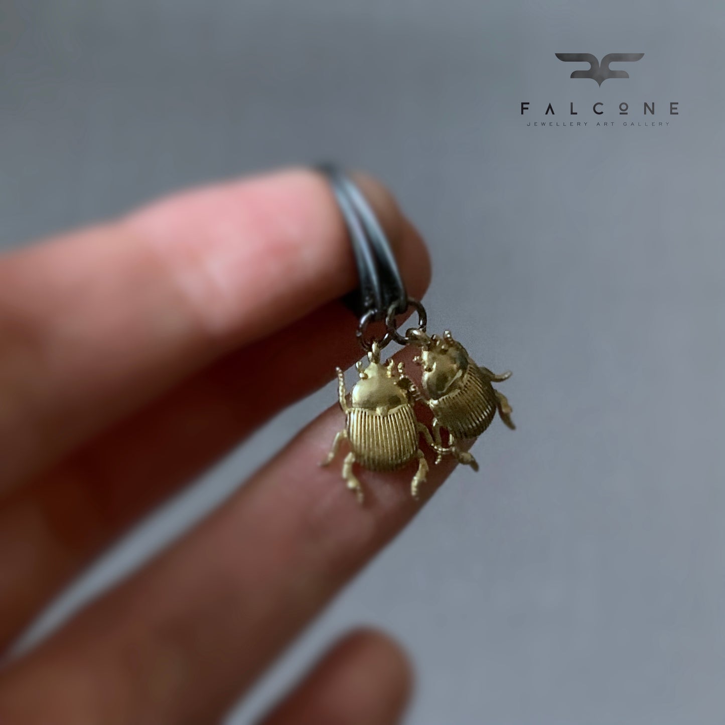 Brass and Silver Earrings 'Golden Scarab Light'
