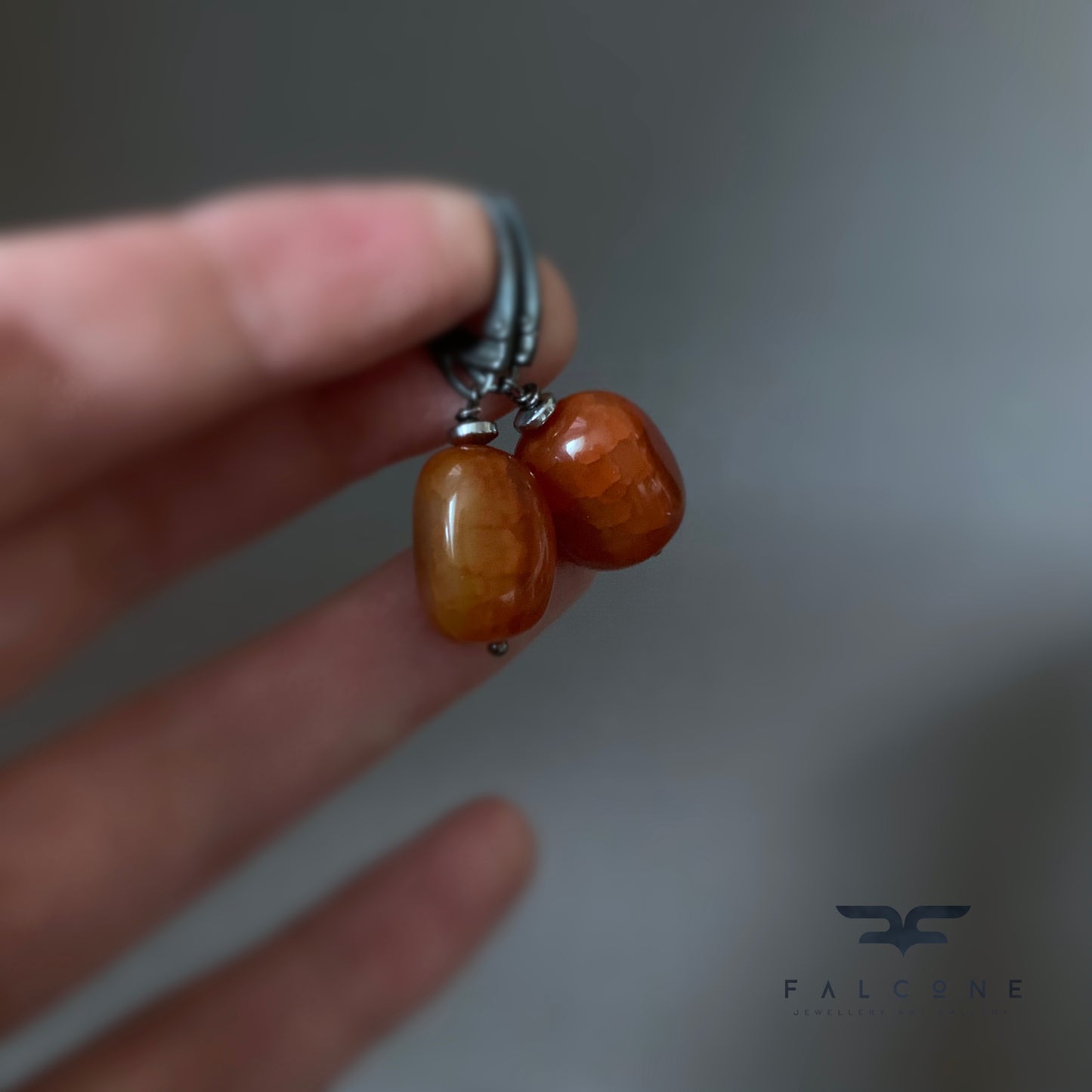 Agate and Silver Earrings 'Honey Caramel'