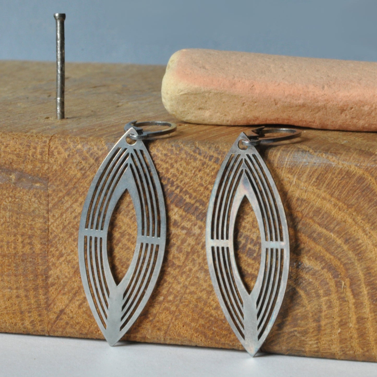 Long, dangling earrings made of sterling silver 'Silver Art Deco'