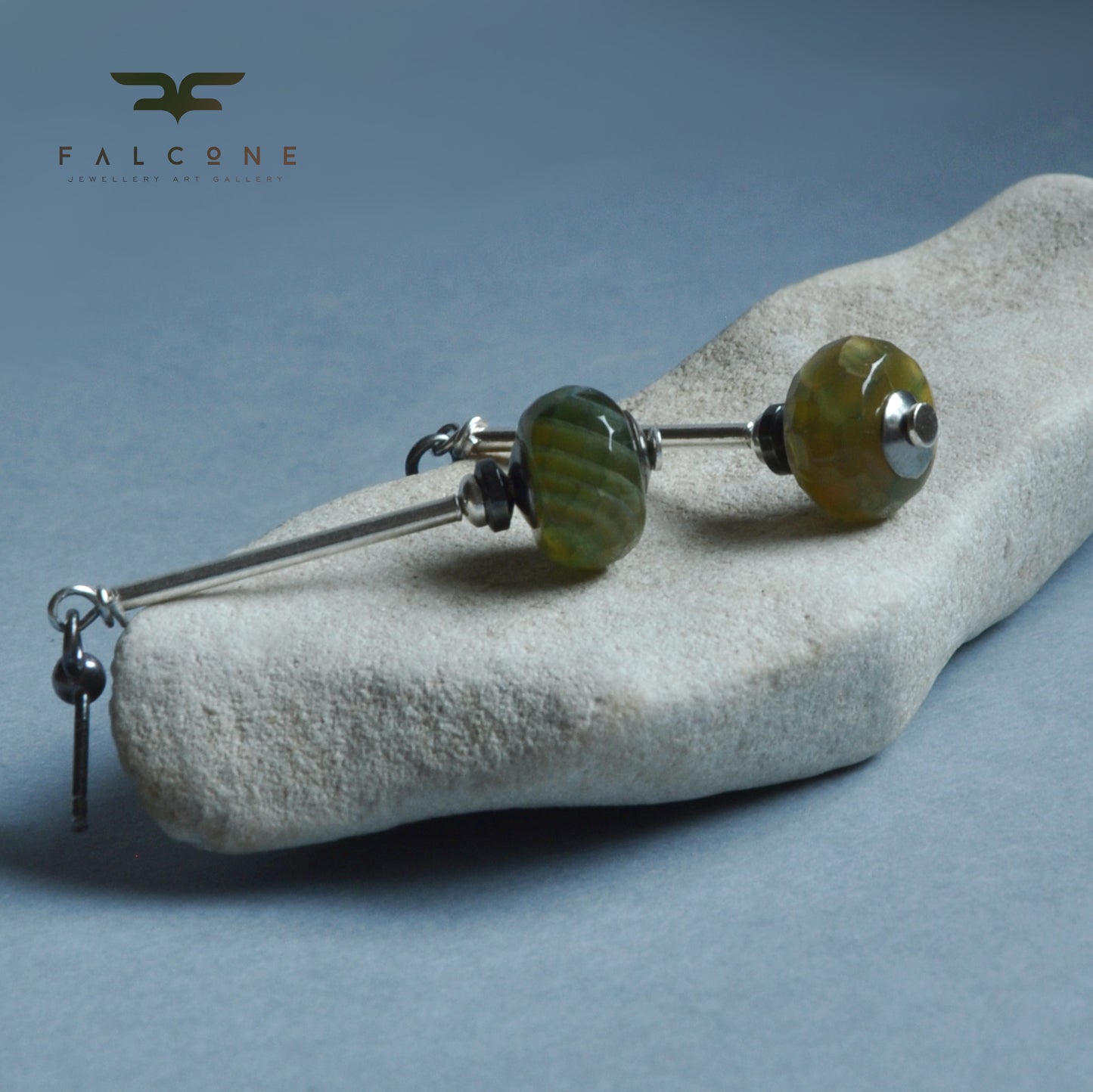 Silver stud earrings with agates 'Forest Tales'