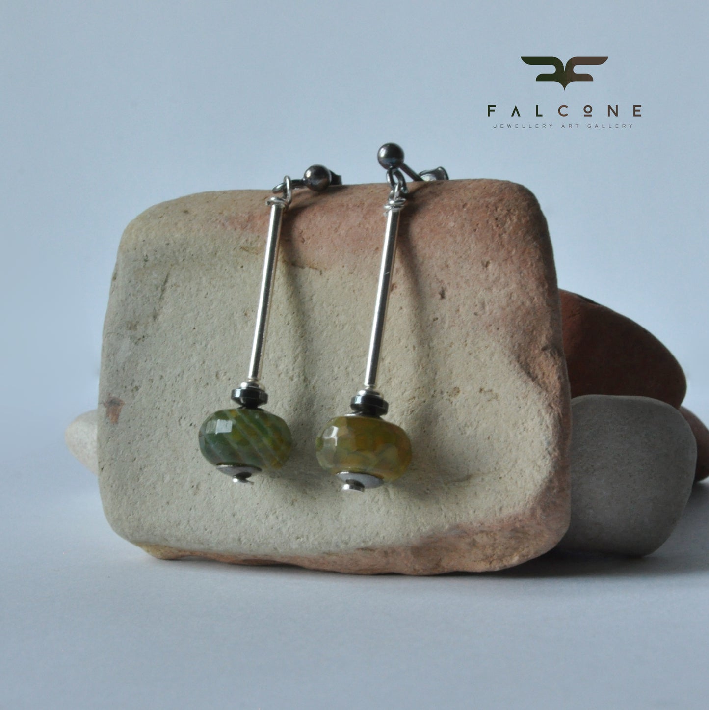 Silver stud earrings with agates 'Forest Tales'