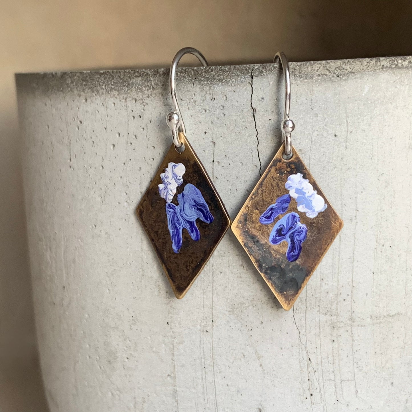 Brass and Silver Earrings 'Purple Flowers'