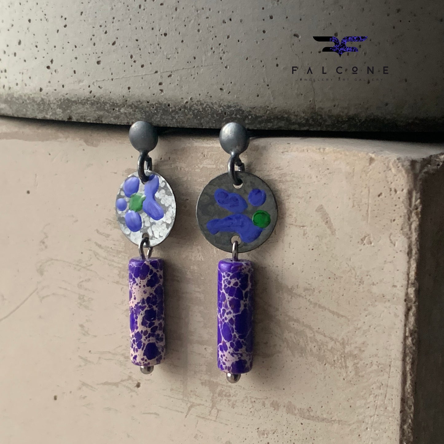 Silver stud earrings with imperial jasper 'Field Flowers - Purple Jasper with an Accent of Green'