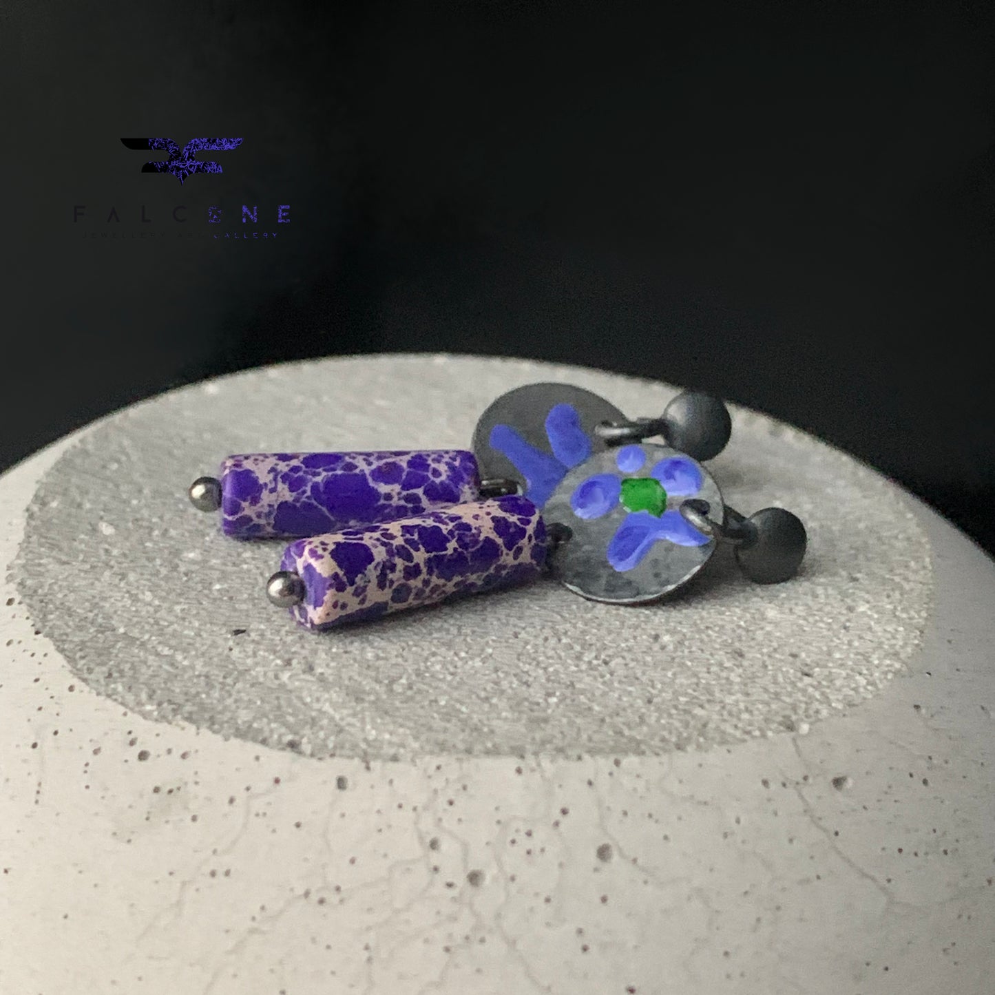 Silver stud earrings with imperial jasper 'Field Flowers - Purple Jasper with an Accent of Green'
