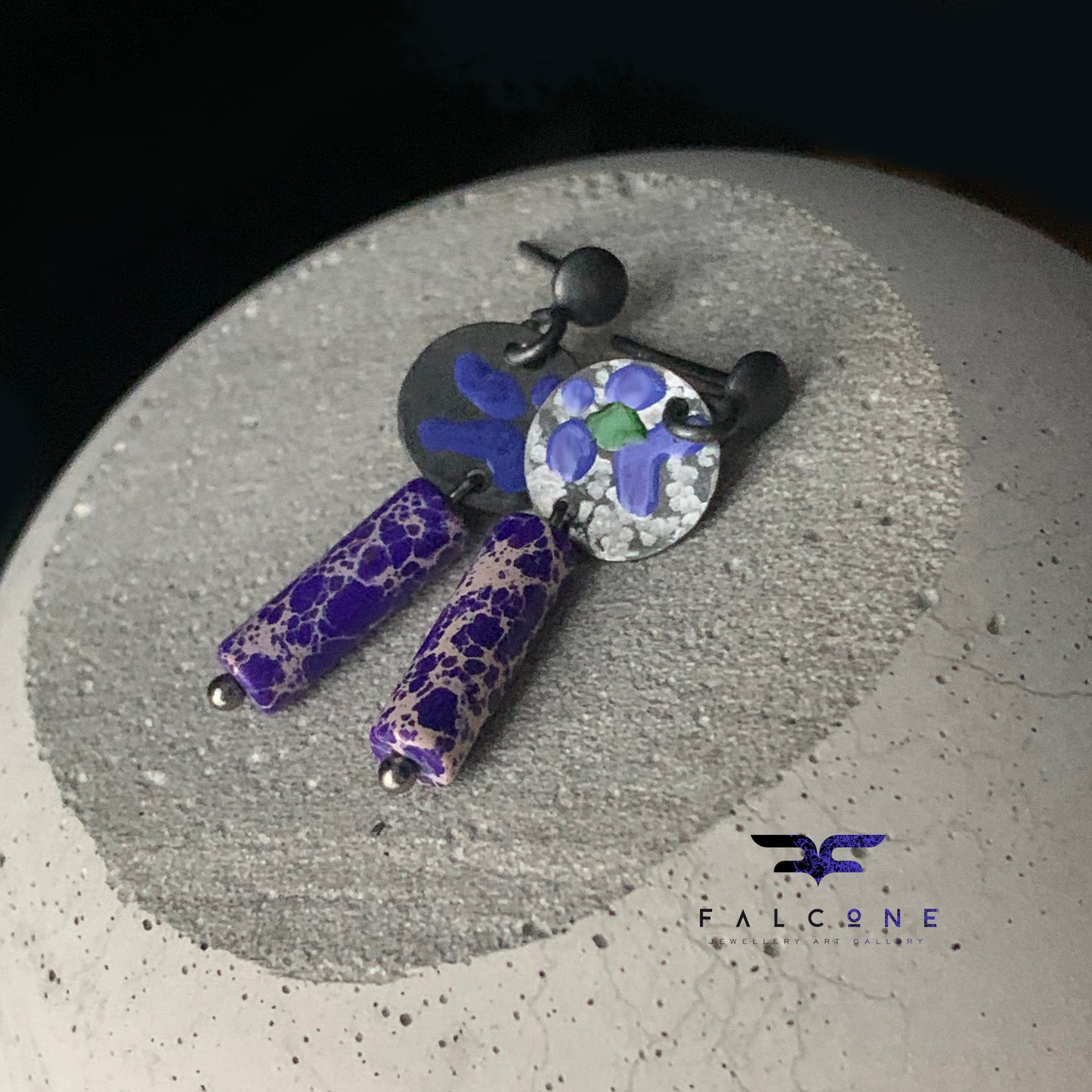 Silver stud earrings with imperial jasper 'Field Flowers - Purple Jasper with an Accent of Green'