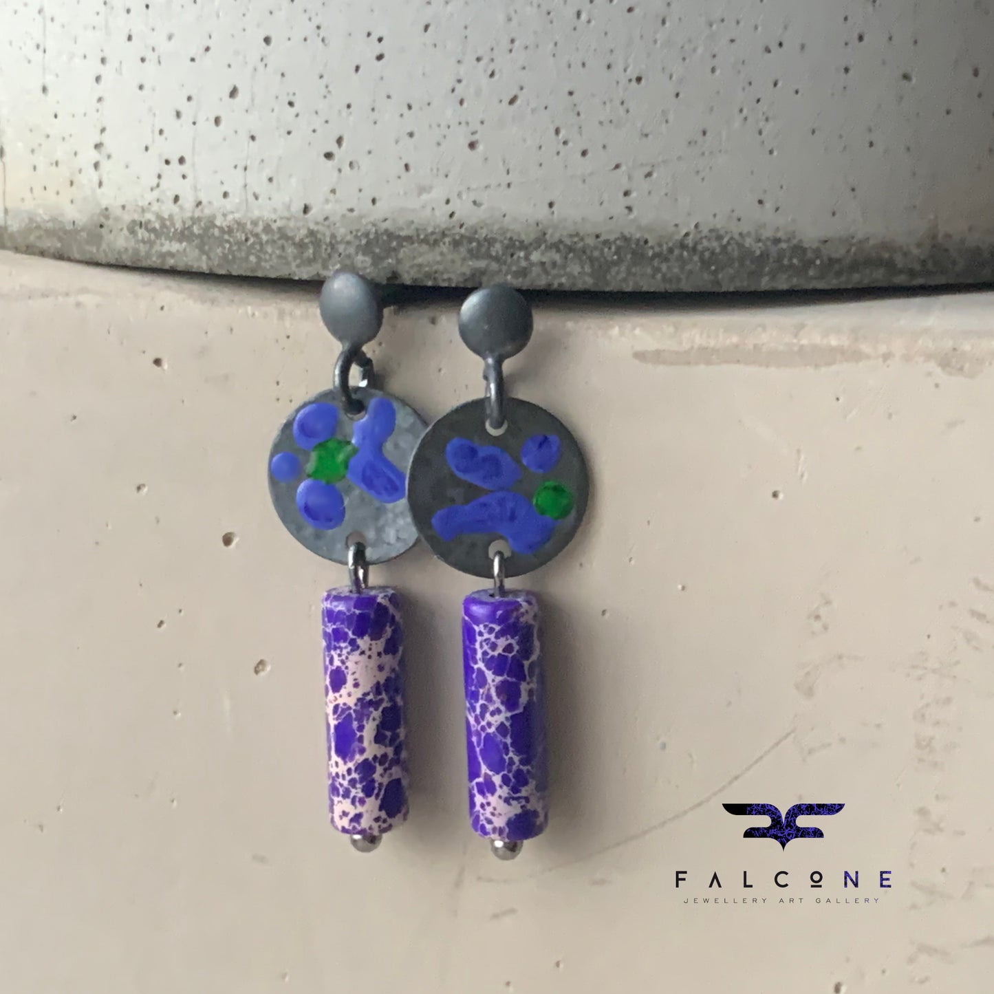 Silver stud earrings with imperial jasper 'Field Flowers - Purple Jasper with an Accent of Green'