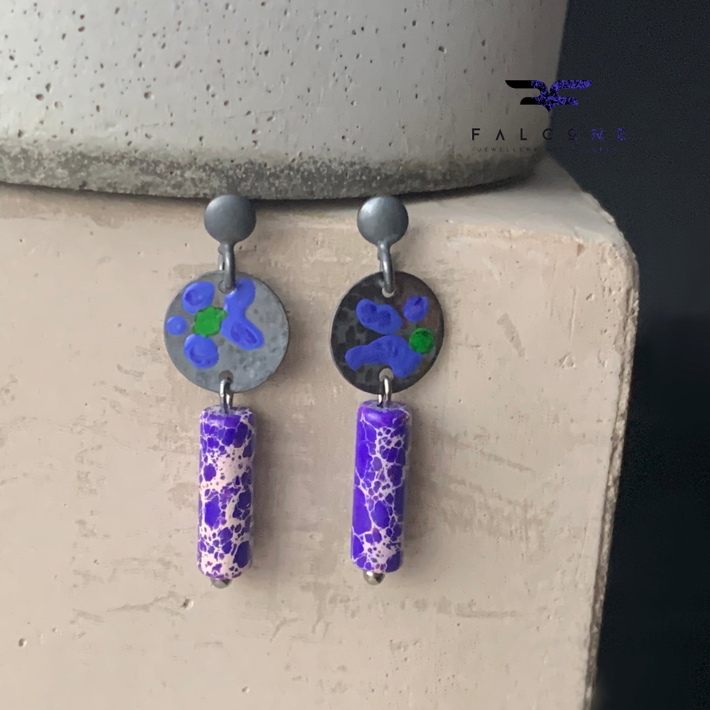 Silver stud earrings with imperial jasper 'Field Flowers - Purple Jasper with an Accent of Green'