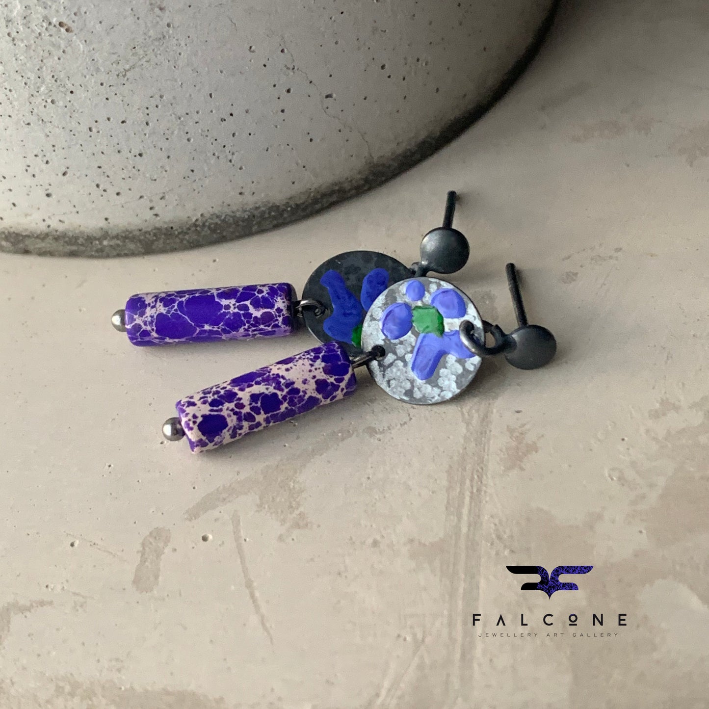 Silver stud earrings with imperial jasper 'Field Flowers - Purple Jasper with an Accent of Green'