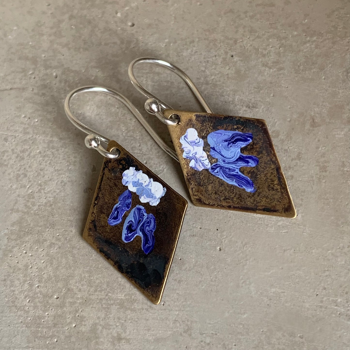 Brass and Silver Earrings 'Purple Flowers'