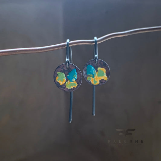 Enamel earrings made of silver 'Field Flowers - Honey and Turquoise'