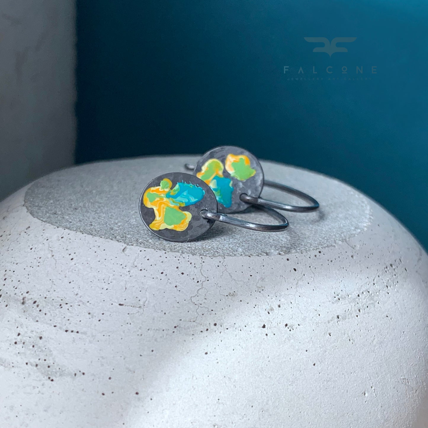 Enamel earrings made of silver 'Field Flowers - Honey and Turquoise'