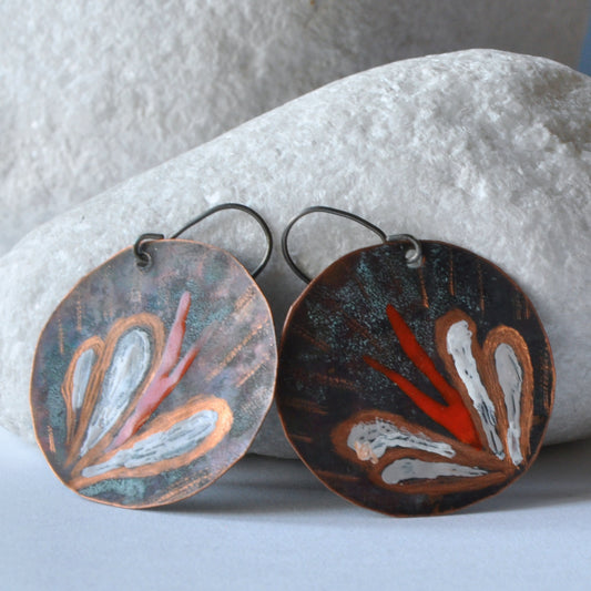 Copper handmade earrings 'Flowers with White Petals'