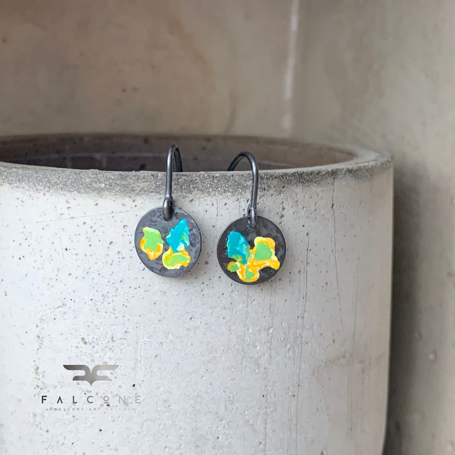 Enamel earrings made of silver 'Field Flowers - Honey and Turquoise'