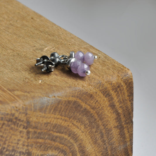 Silver stud earrings with faceted jade rondelles and hematite 'Little Provence'