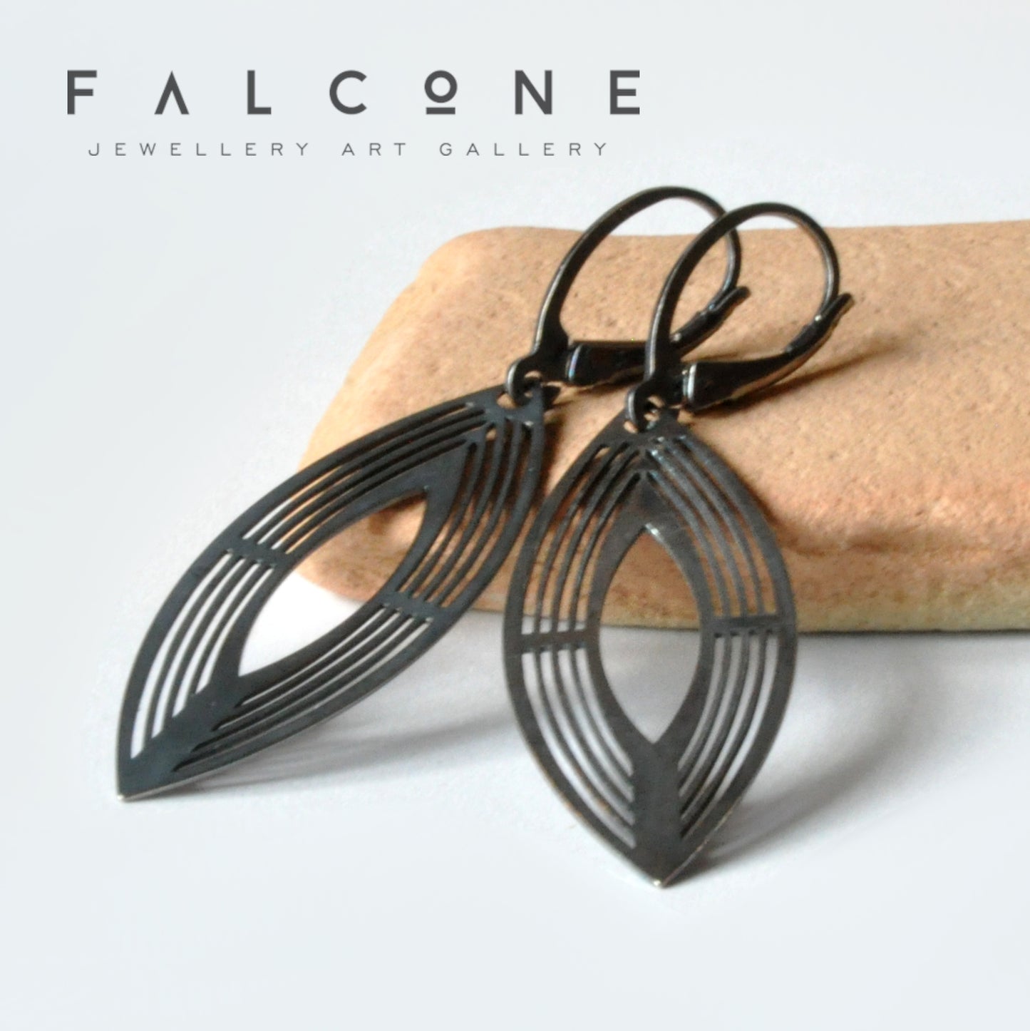 Long, dangling earrings made of sterling silver 'Silver Art Deco'