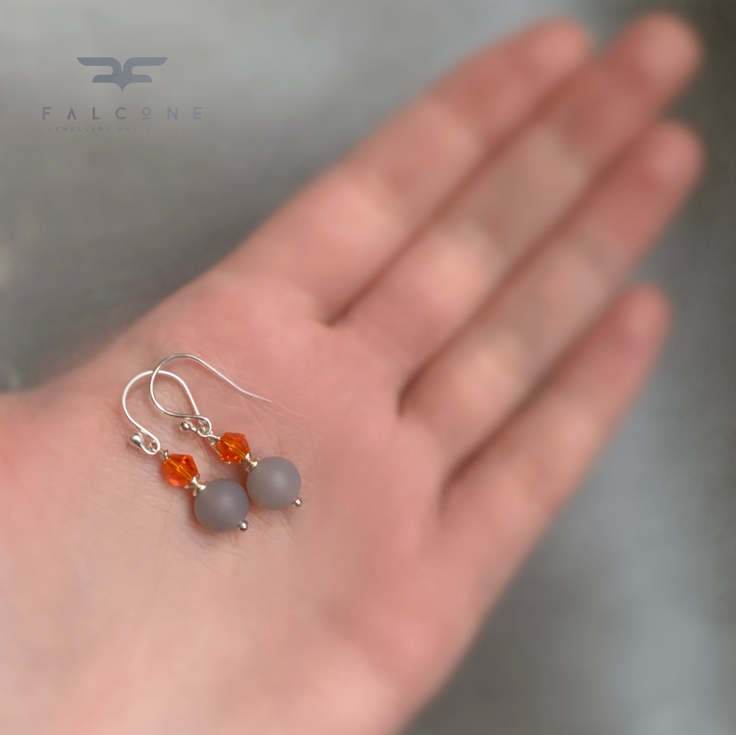 Pendientes de ágata, plata y cristal de Swarovski 'Palomas y naranja'