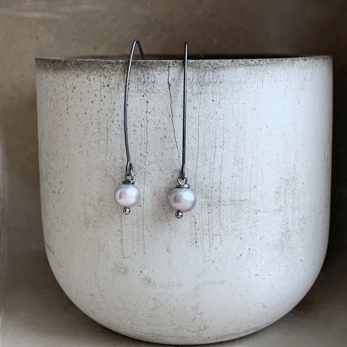 Natural Pearl and Sterling Silver Earrings 'Ashy Pearls'