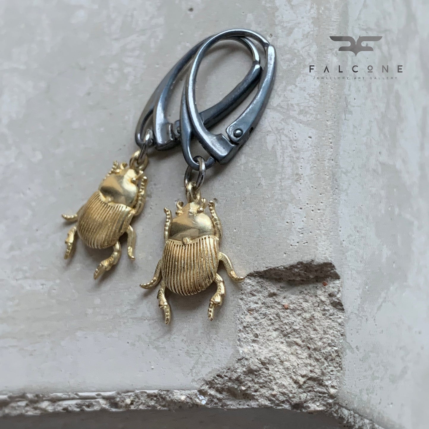 Brass and Silver Earrings 'Golden Scarab Light'