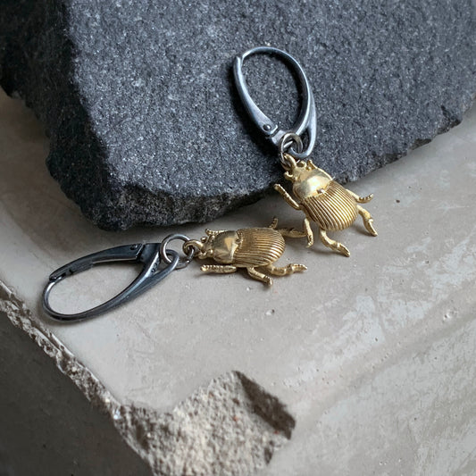 Brass and Silver Earrings 'Golden Scarab Light'
