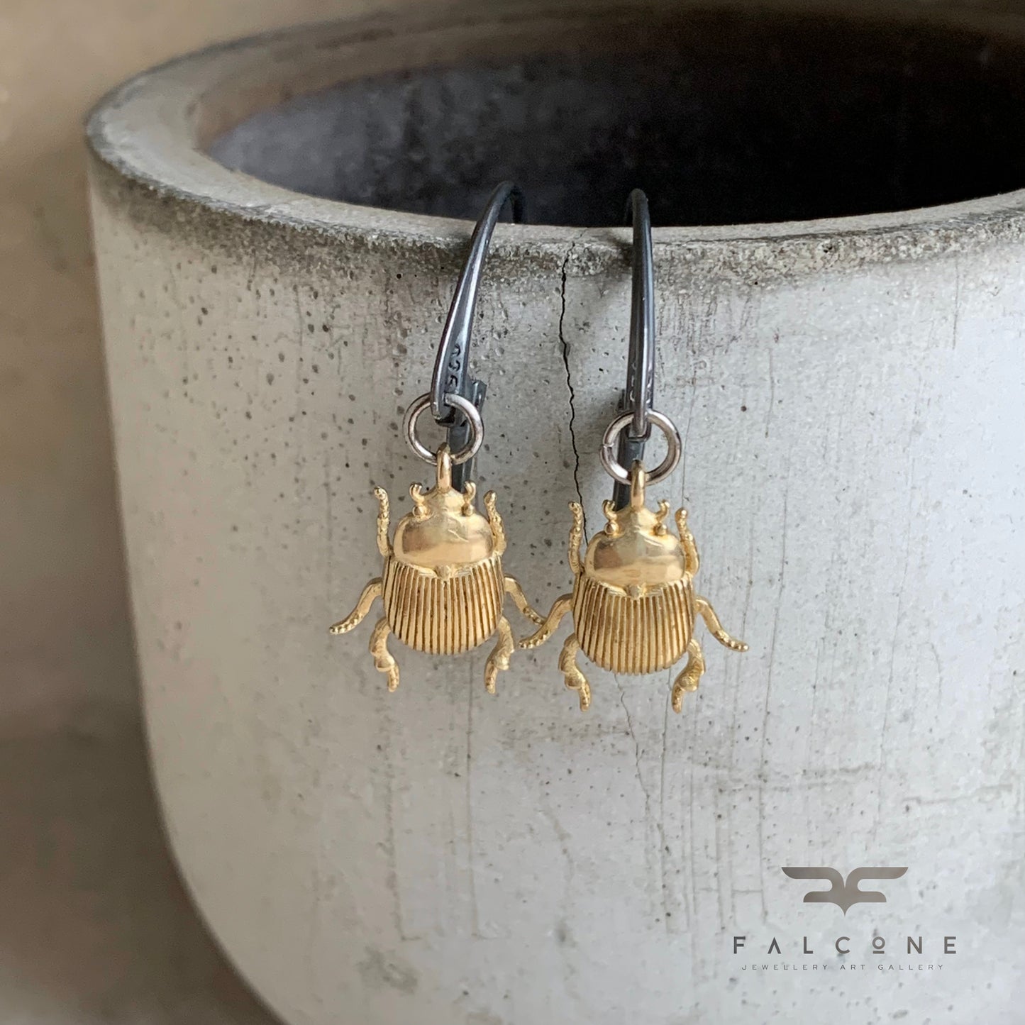 Brass and Silver Earrings 'Golden Scarab Light'