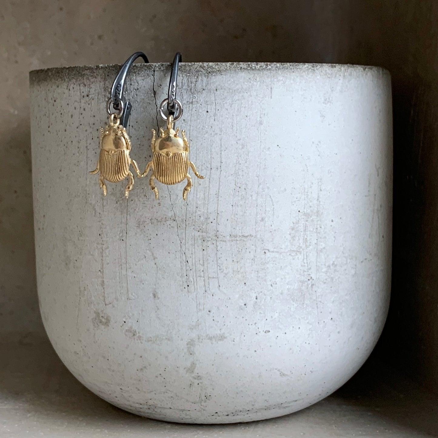 Brass and Silver Earrings 'Golden Scarab Light'
