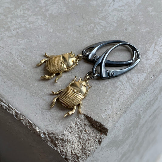 Brass and Silver Earrings 'Golden Scarab Light'