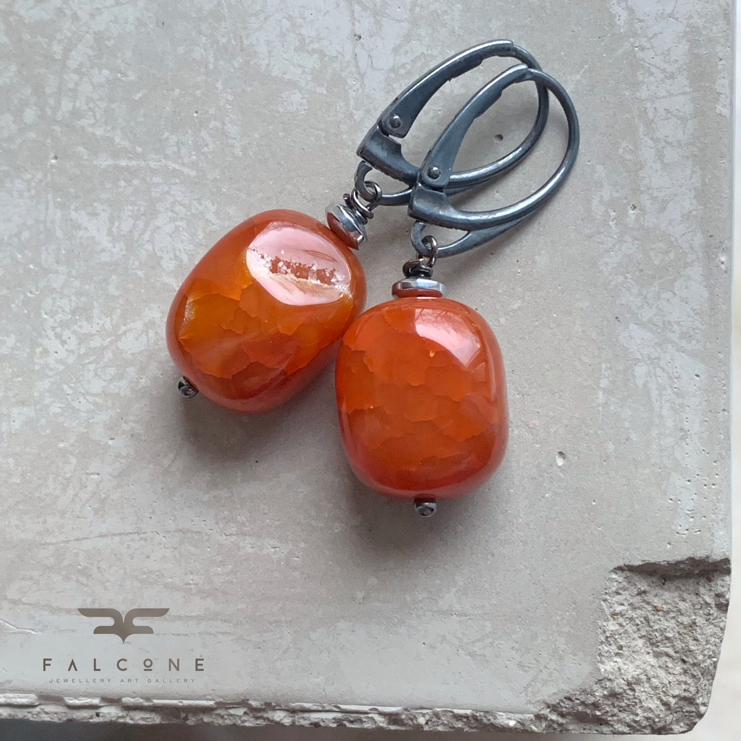 Agate and Silver Earrings 'Honey Caramel'