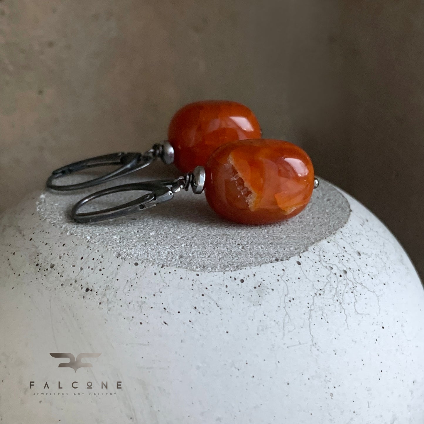 Agate and Silver Earrings 'Honey Caramel'