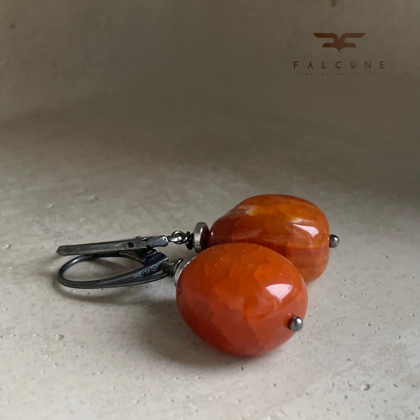 Agate and Silver Earrings 'Honey Caramel'