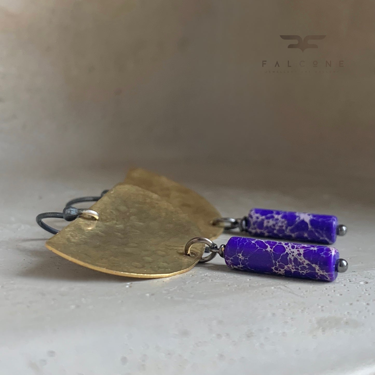 Brass, Jasper and Silver Earrings 'Moon in Purple'