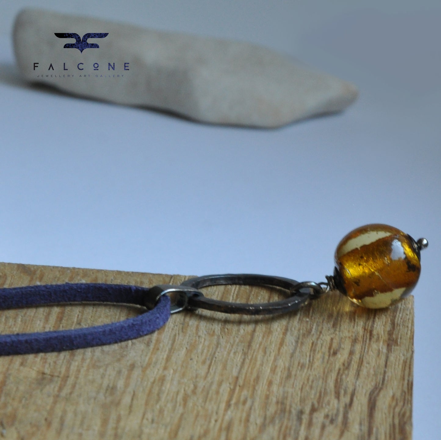 A necklace with Venetian Glass and copper pendant 'Honey Ball'