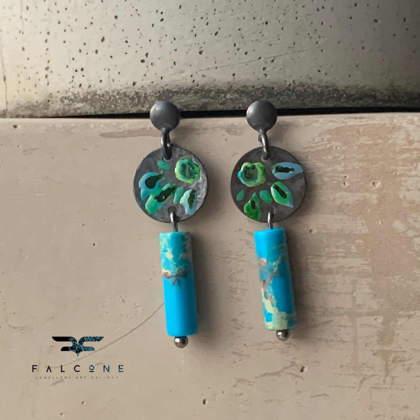 Silver stud earrings with imperial jasper 'Field Flowers in Blue'