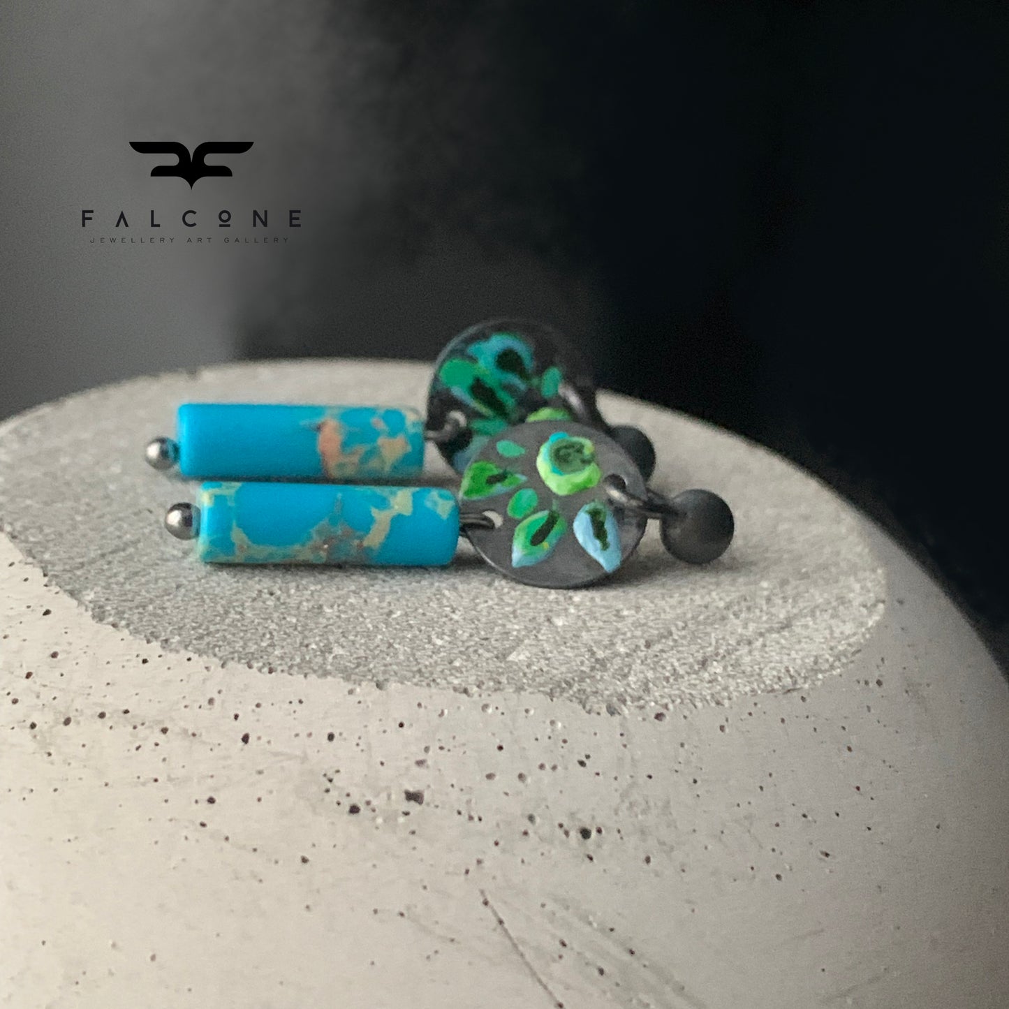 Silver stud earrings with imperial jasper 'Field Flowers in Blue'