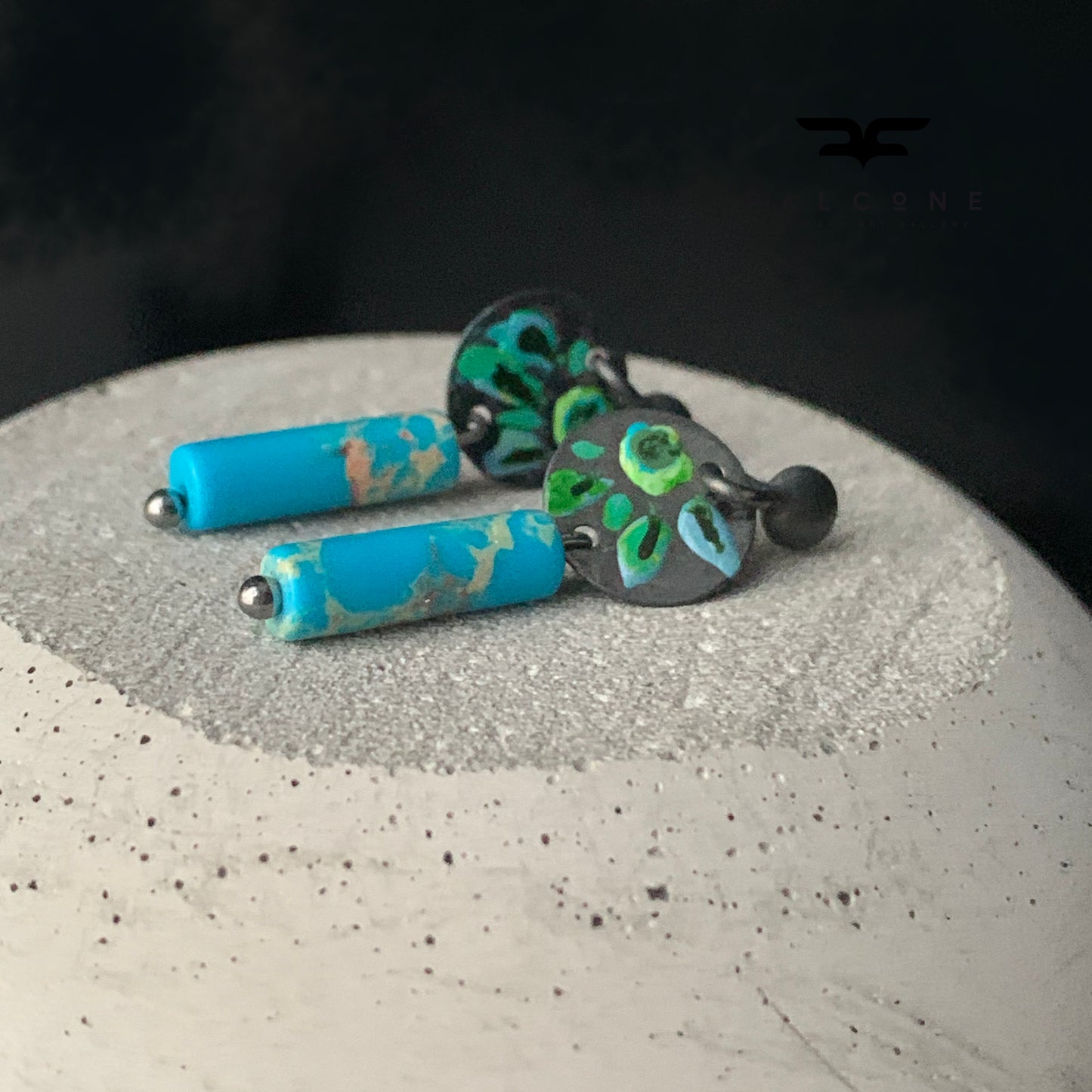 Silver stud earrings with imperial jasper 'Field Flowers in Blue'