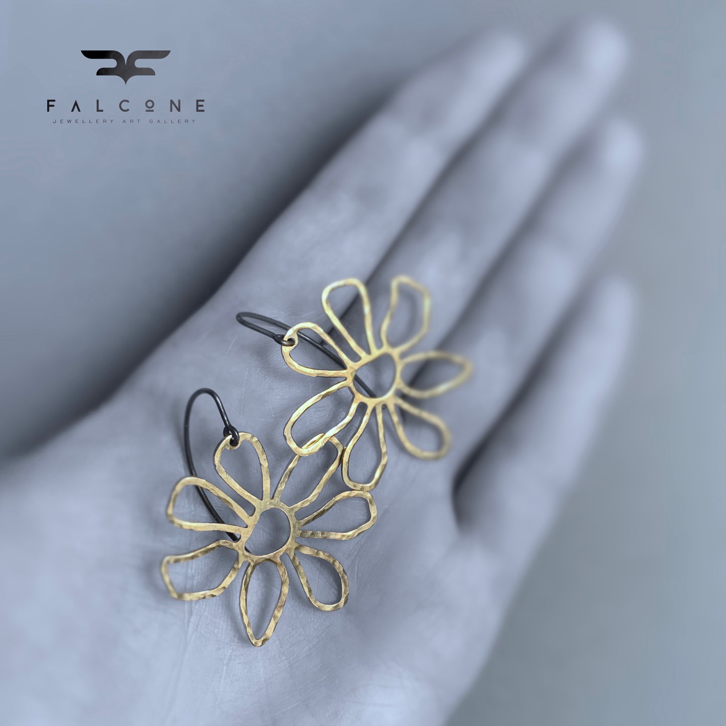 Brass and Silver Earrings 'Golden Flowers'