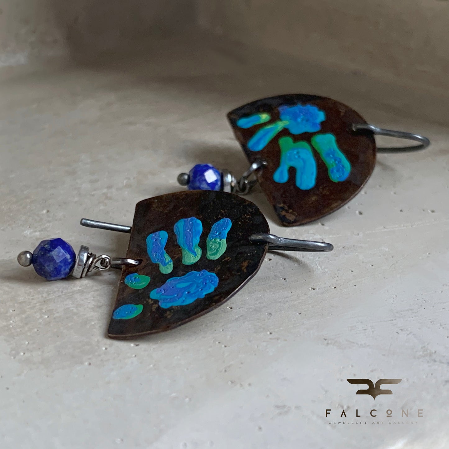 Brass and Mineral Earrings 'Exotic Flowers & Lapis Lazuli'