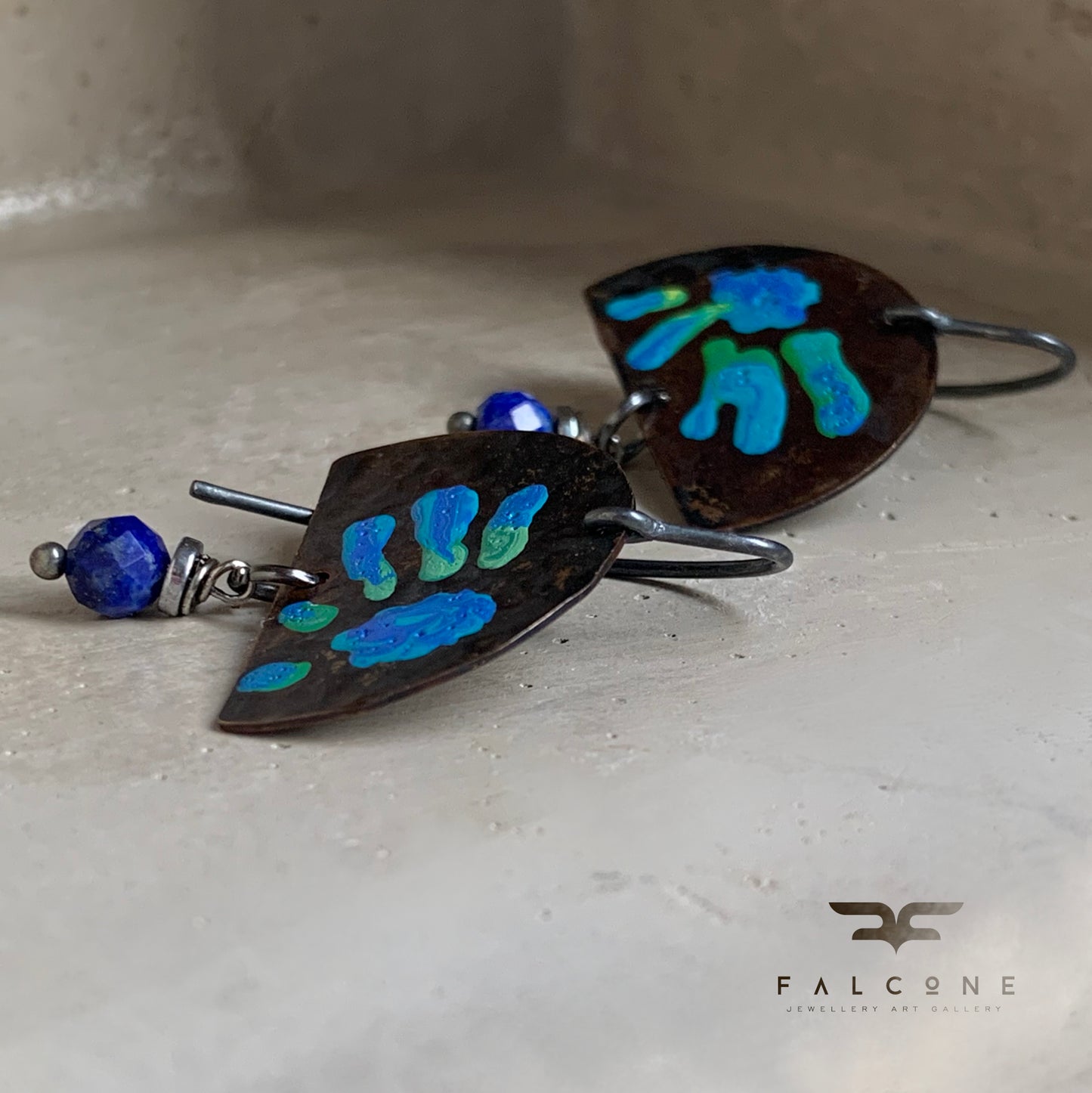 Brass and Mineral Earrings 'Exotic Flowers & Lapis Lazuli'